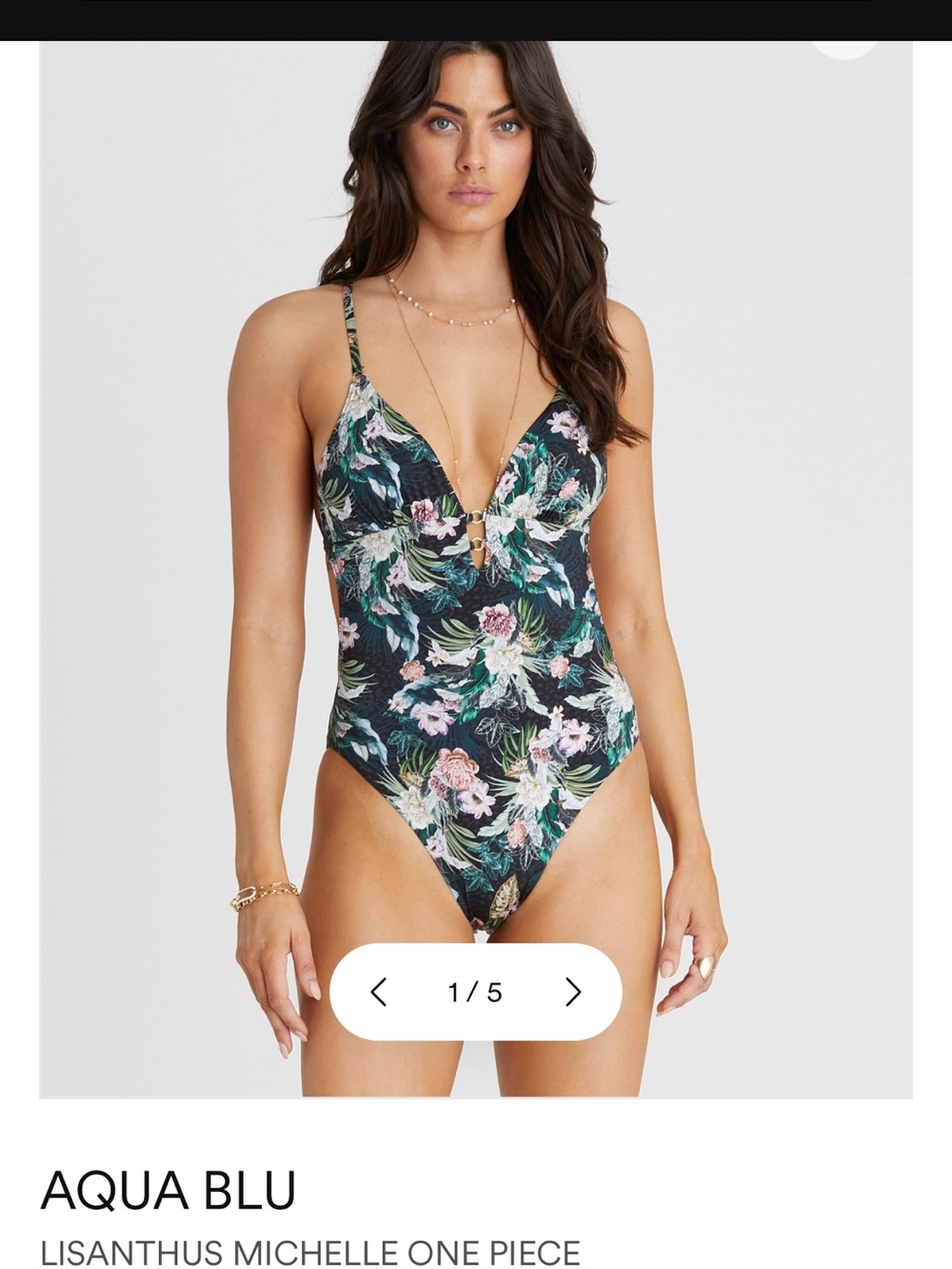 Aqua Blu Black Floral Lisianthus One Piece Swimsuit